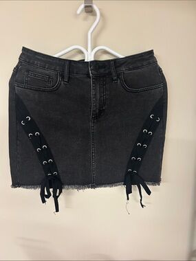 G by Guess Charcoal Black Lace-Up Denim Mini Skirt